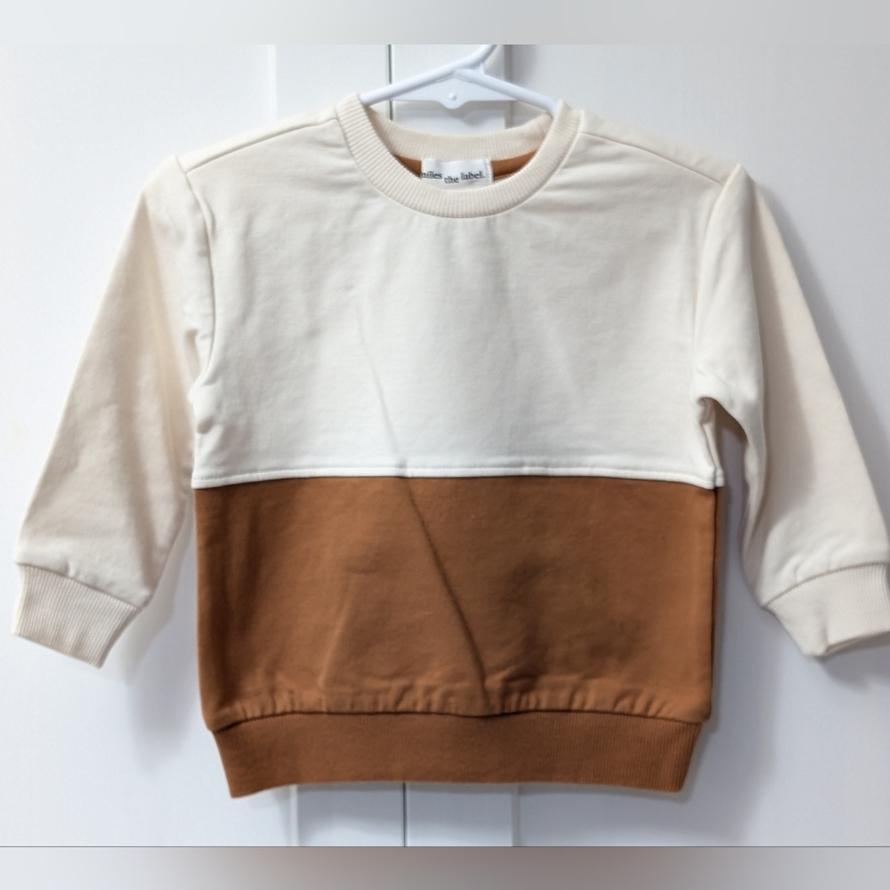 MILES THE LABEL, Two-Tone Cream and Brown Sweatshirt, Size 12 Months